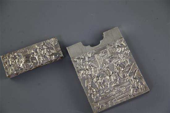 A Chinese export silver card case, 19th century, 10.5cm, small split